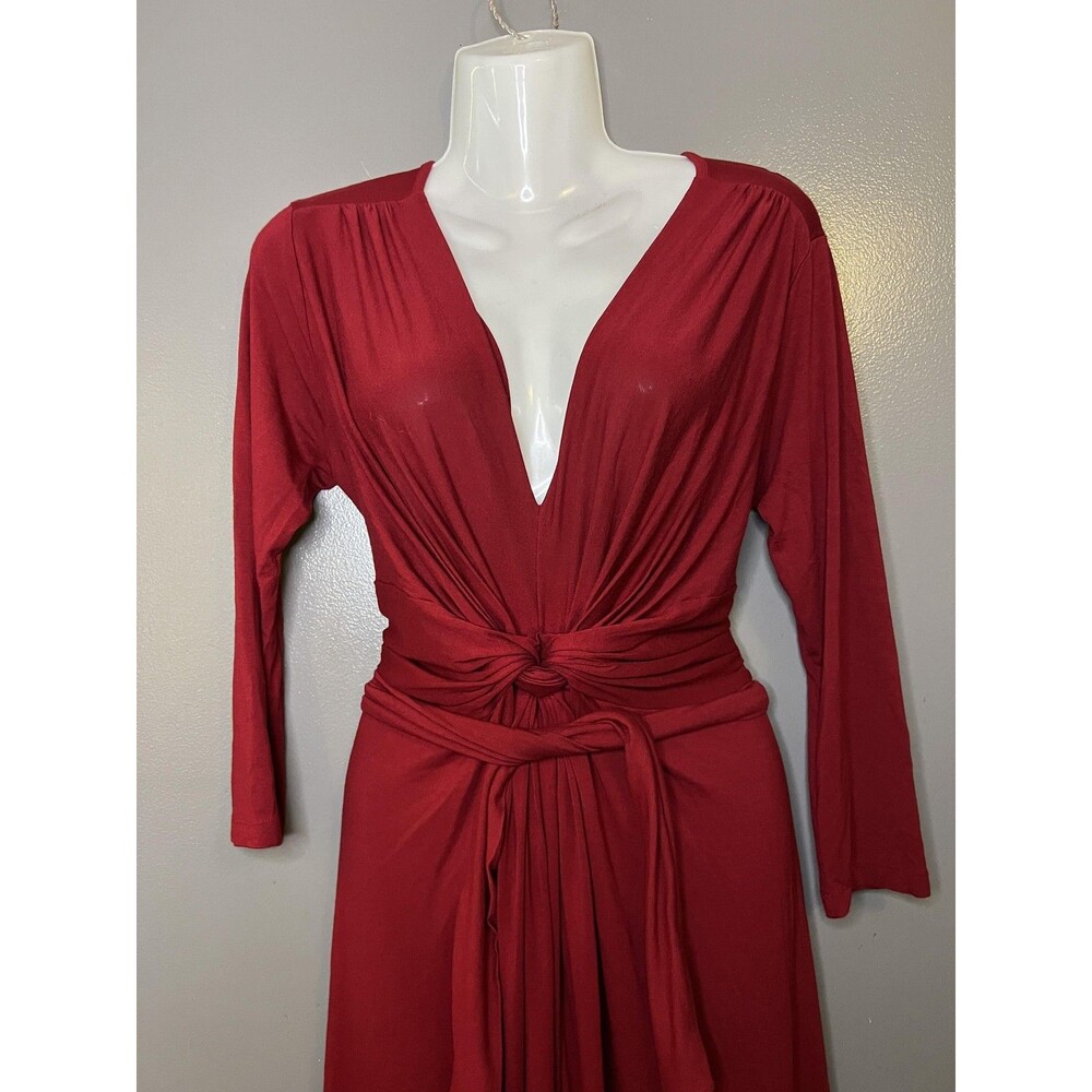 Seraphine Maternity Dress Womens 6 Red Wrap V Neck Tie Waist Knee Length Jersey